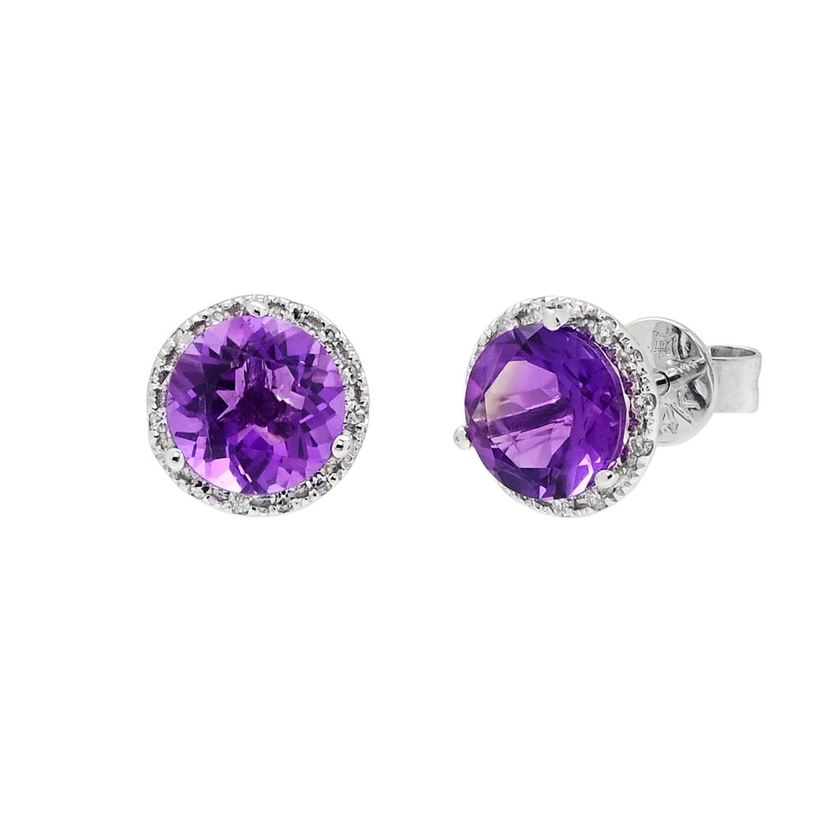 Madison L Amethyst Halo Earrings in 14kt White Gold with Diamonds (1/20ct tw)