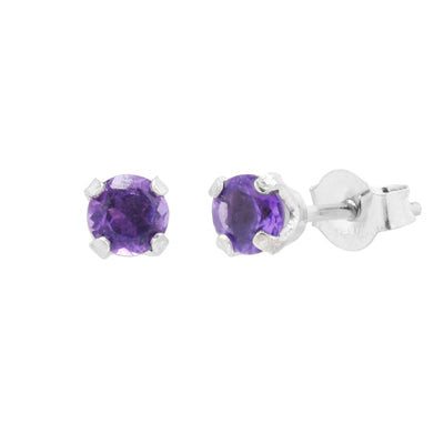 Amethyst Stud Earrings in 14kt White Gold (3mm)