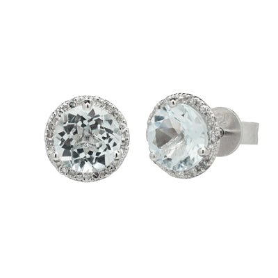 Madison L Aquamarine Halo Earrings in 14kt White Gold with Diamonds (1/20ct tw)