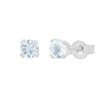 Aquamarine Stud Earrings in 14kt White Gold (3mm)