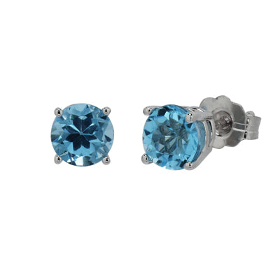 Blue Topaz Stud Earrings in 14kt White Gold (5mm)