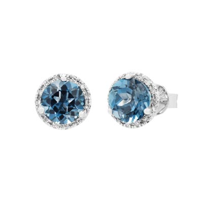 Madison L London Blue Topaz Halo Earrings in 14kt White Gold with Diamonds (1/20ct tw)