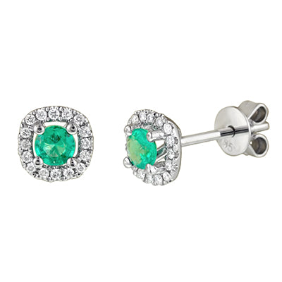 Emerald Halo Stud Earrings in 14kt White Gold with Diamonds (1/10ct tw)