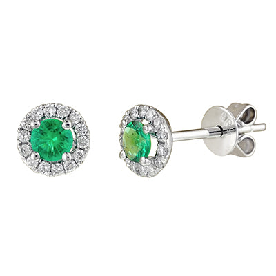 Emerald Halo Stud Earrings in 14kt White Gold with Diamonds (1/7ct tw)