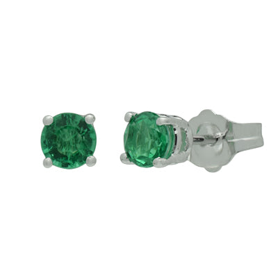 Emerald Stud Earrings in 14kt White Gold (4mm)