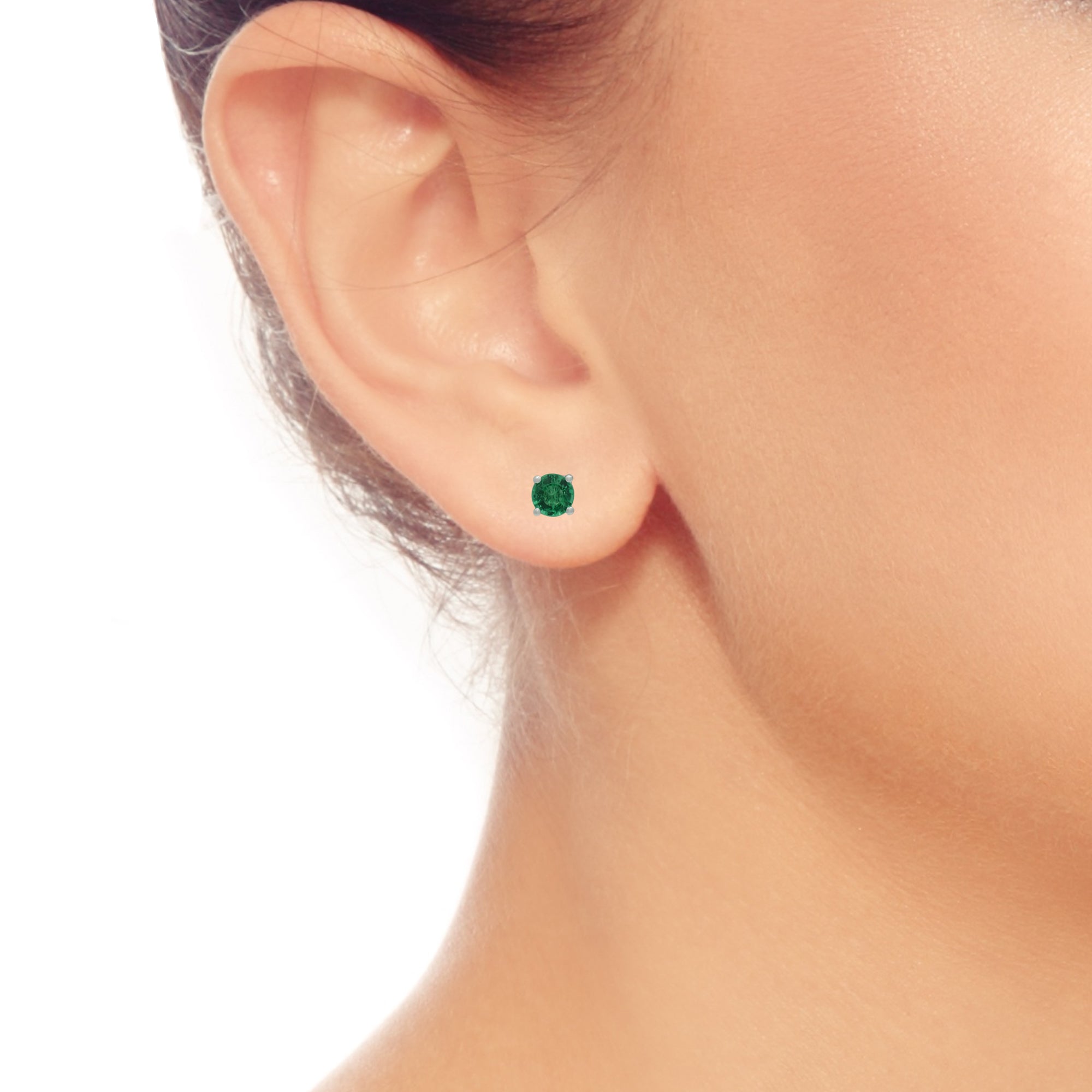 Emerald Stud Earrings in 14kt White Gold (4mm)