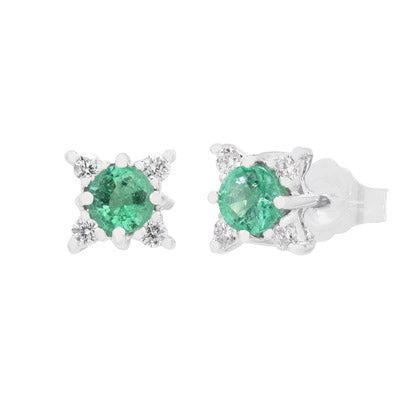 Emerald Stud Earrings in 14kt White Gold with Diamonds (1/10ct tw)
