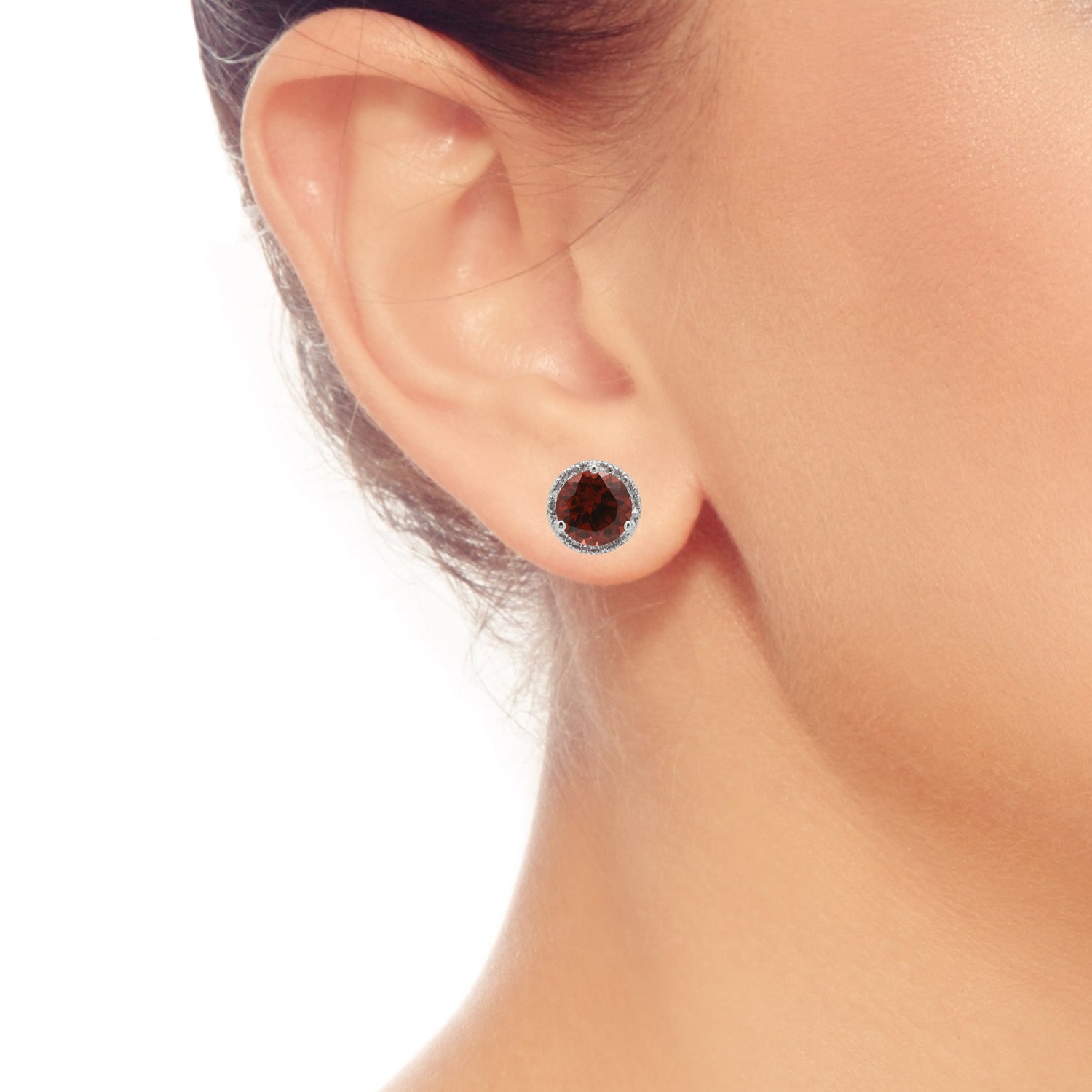 Madison L Garnet Earrings in 14kt White Gold with Diamonds (1/20ct tw)