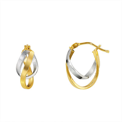 Twisted Oval Hoop Earrings in 14kt Yellow and White Gold