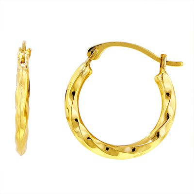 Diamond Cut Hoop Earrings in 14kt Yellow Gold