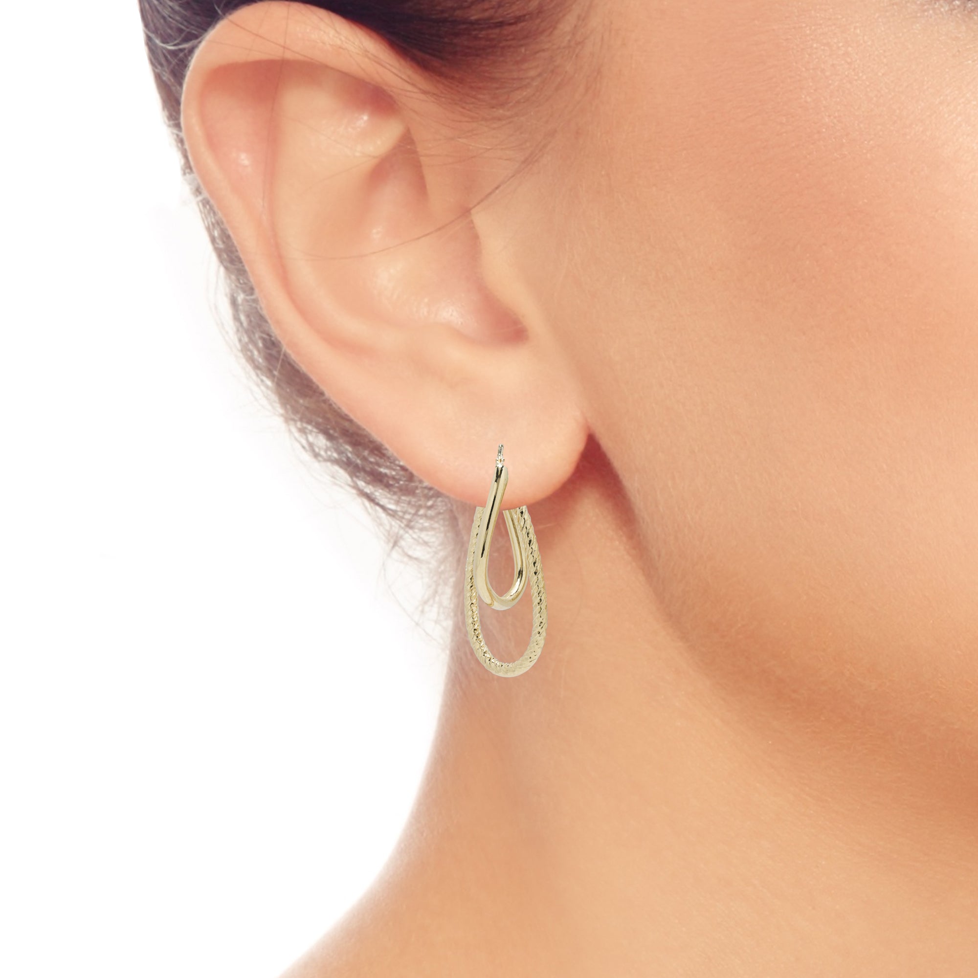 Textured Double Hoop Earrings in 14kt Yellow Gold
