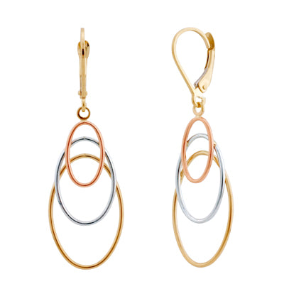 Oval Leverback Dangle Earrings in 14kt Tri Colored Gold