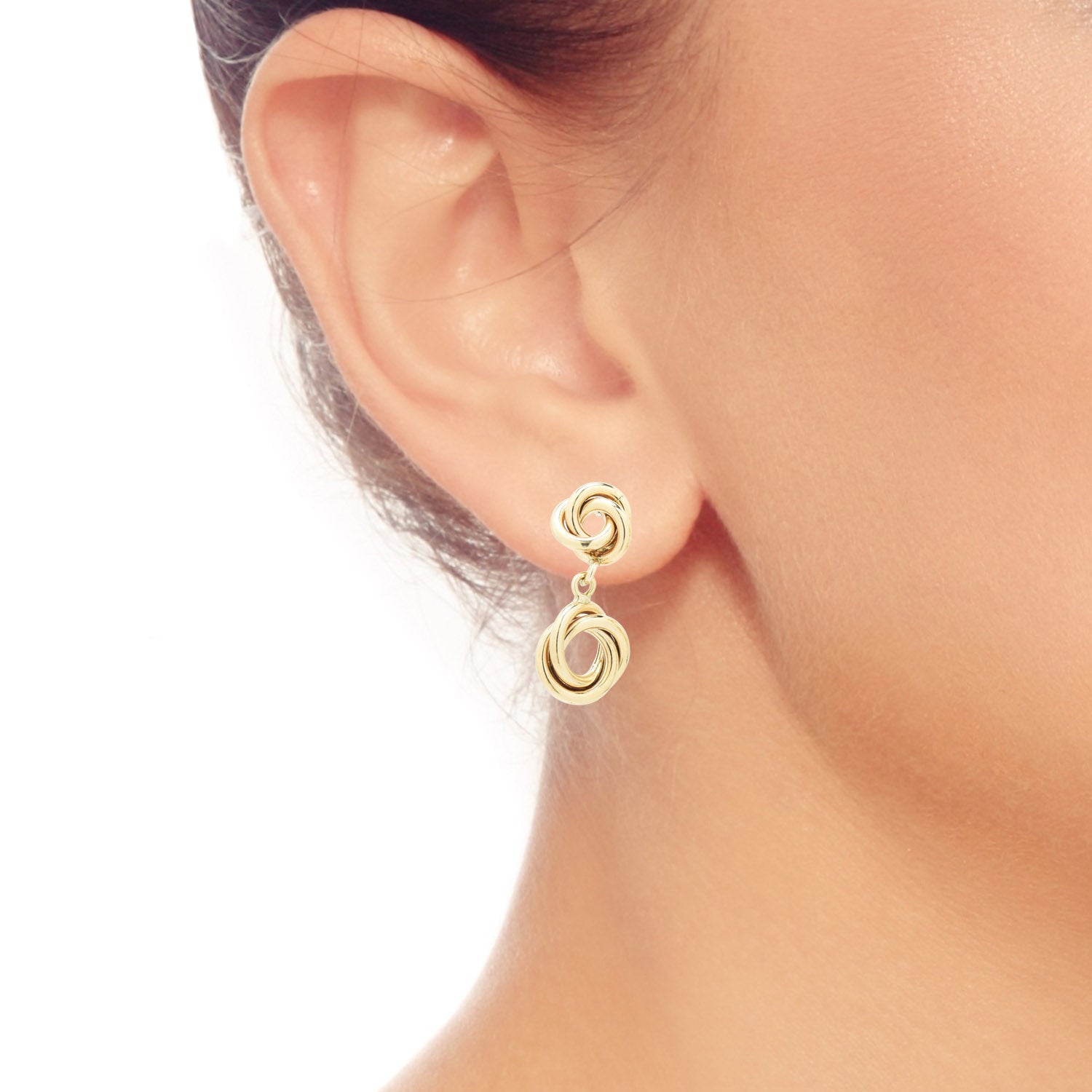 Double Love Knot Dangle Earrings in 14kt Yellow Gold