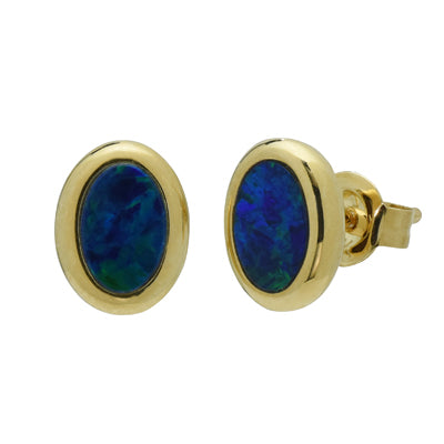 Parlé Oval Australian Opal Doublet Stud Earrings in 14kt Yellow Gold