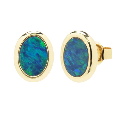 Australian Opal Doublet Stud Earrings in 14kt Yellow Gold