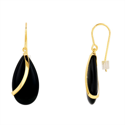 Nancy B Almond Black Onyx Dangle Earrings in 14kt Yellow Gold