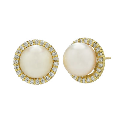 Akoya Pearl Earrings in 18kt Yellow Gold with Diamond Jacket (.70ct tw) (9.5mm)