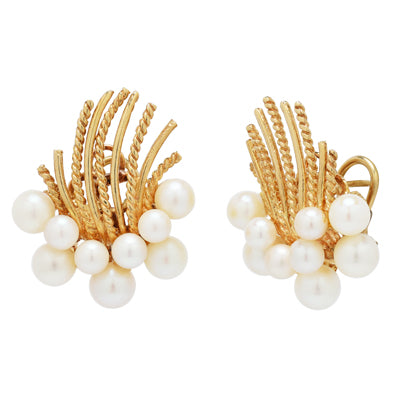 Estate Cultured Pearl Earrings in 14kt Yellow Gold (4-6mm pearls)