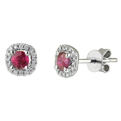 Ruby Halo Stud Earrings in 14kt White Gold with Diamonds (1/10ct tw)