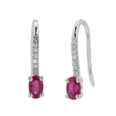 Oval Ruby Earrings in 10kt White Gold with Diamonds (1/20ct tw)