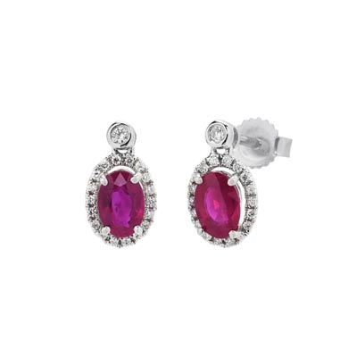 Oval Ruby Earrings in 14kt White Gold with Diamonds (1/7ct tw)