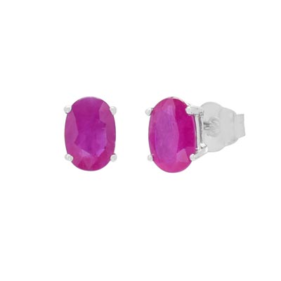 Oval Ruby Stud Earrings in 14kt White Gold