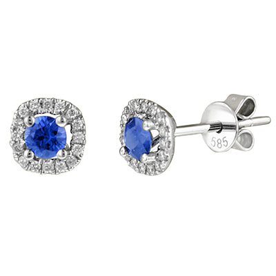 Sapphire Halo Stud Earrings in 14kt White Gold with Diamond (1/10ct tw)