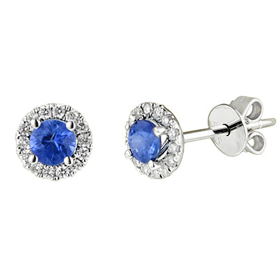 Sapphire Halo Stud Earrings in 14kt White Gold with Diamonds (1/7ct tw)