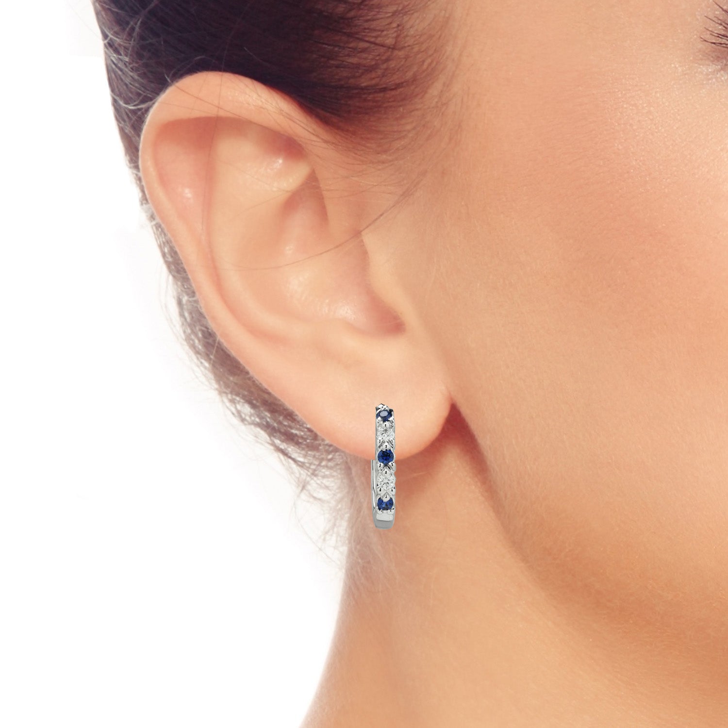 Sapphire Hoop Earrings in 14kt White Gold with Diamonds (1/4ct tw)