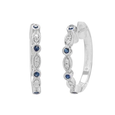 Sapphire Hoop Earrings in 14kt White Gold with Diamonds (1/20ct tw)