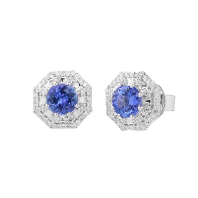 Tanzanite Octagon Halo Earrings in 14kt White Gold with Diamonds (1/3ct tw)