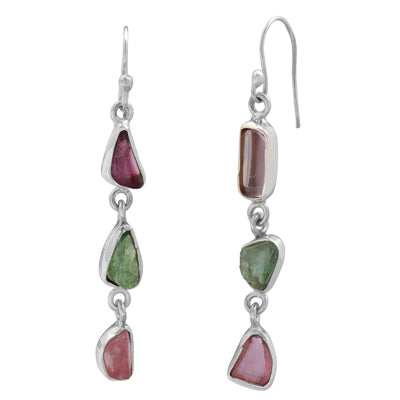 Maine Pink and Green Tourmaline Earrings in Sterling Silver