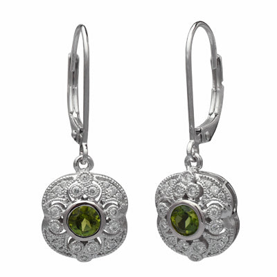 Maine Green Tourmaline Earrings in 14kt White Gold with Diamonds (1/5ct tw)