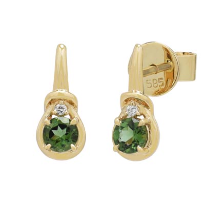 Maine Green Tourmaline Knot Earrings in 14kt Yellow Gold with Diamonds (.01ct tw)