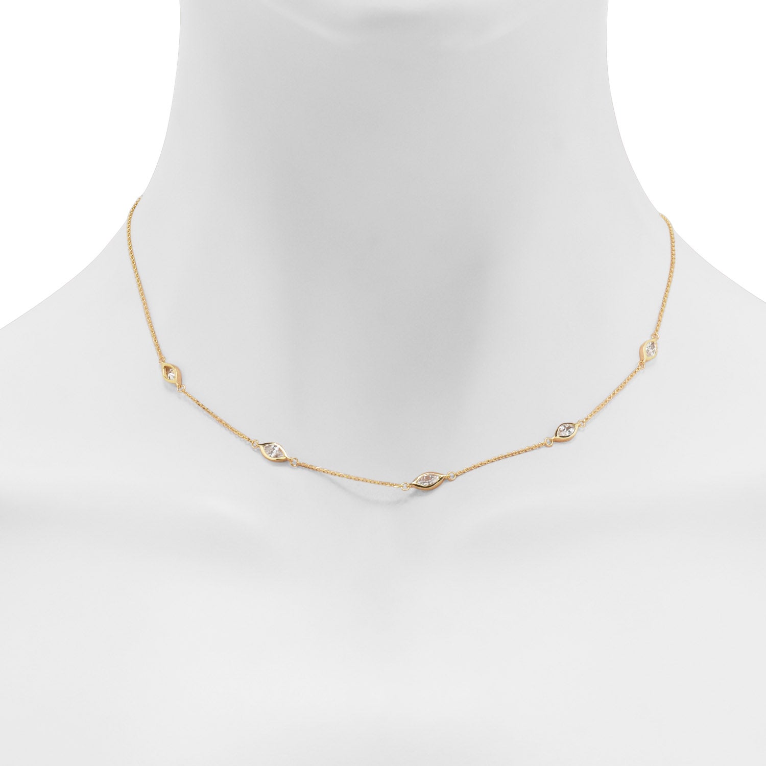 Adjustable Marquise Cubic Zirconia Necklace in 14kt Yellow Gold