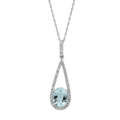 Aquamarine Necklace in 14kt White Gold with Diamonds (1/4ct tw)