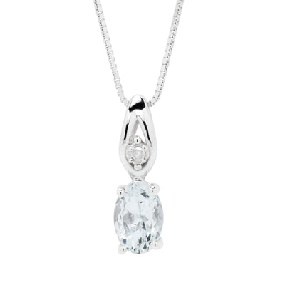 Aquamarine Necklace in 14kt White Gold with Diamonds (.01ct tw)