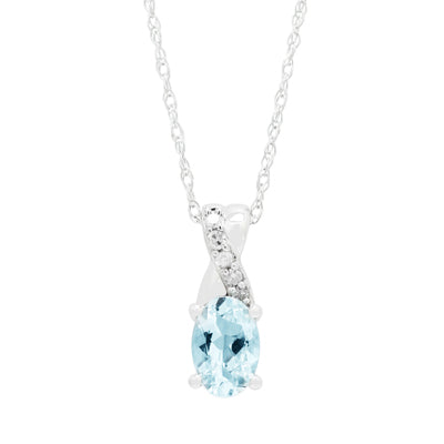 Oval Aquamarine Necklace in 10kt White Gold with Diamonds (1/20ct tw)