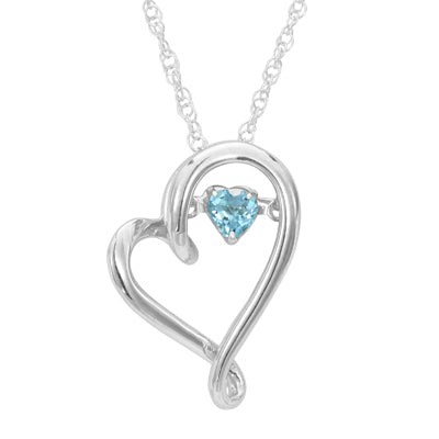 Blue Topaz Heart Necklace in Sterling Silver