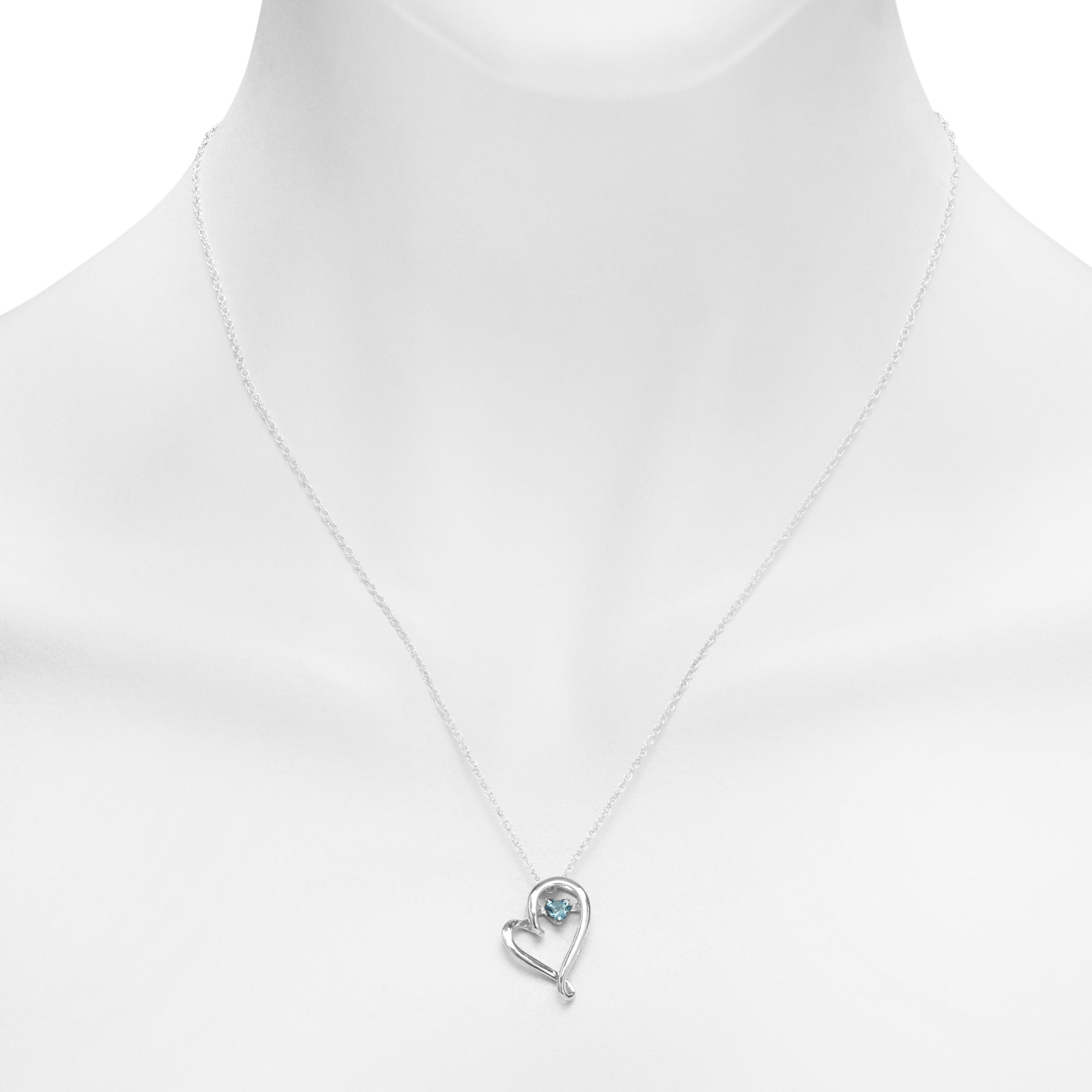 Blue Topaz Heart Necklace in Sterling Silver