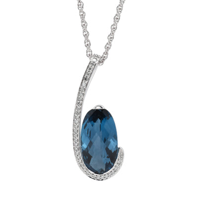 London Blue Topaz Necklace in 14kt White Gold with Diamonds (1/10ct tw)