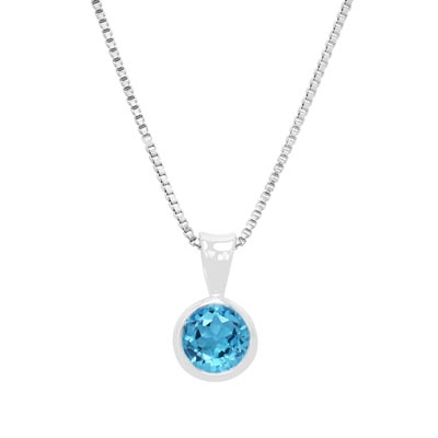 Blue Topaz Bezel Necklace in Sterling Silver