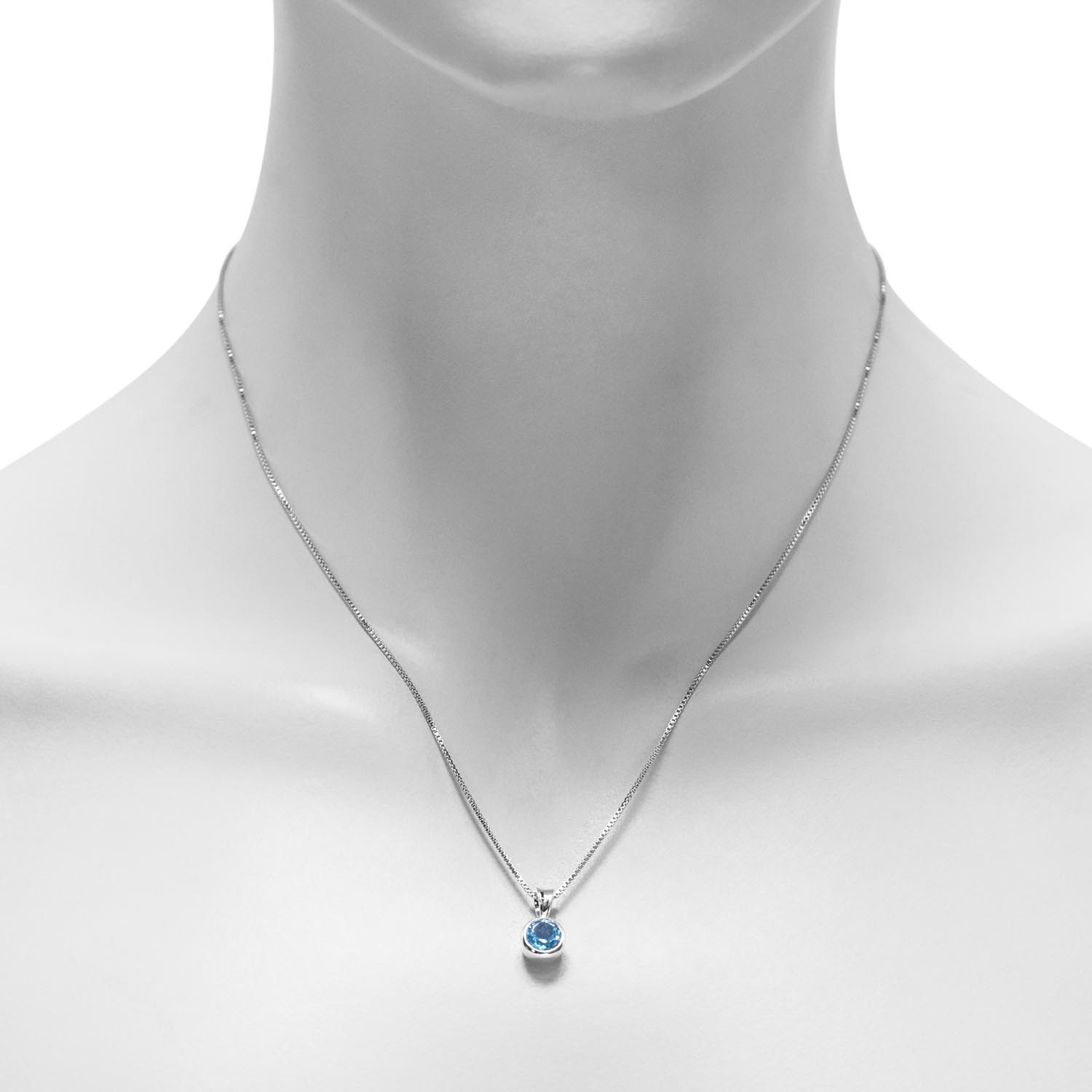 Blue Topaz Bezel Necklace in Sterling Silver