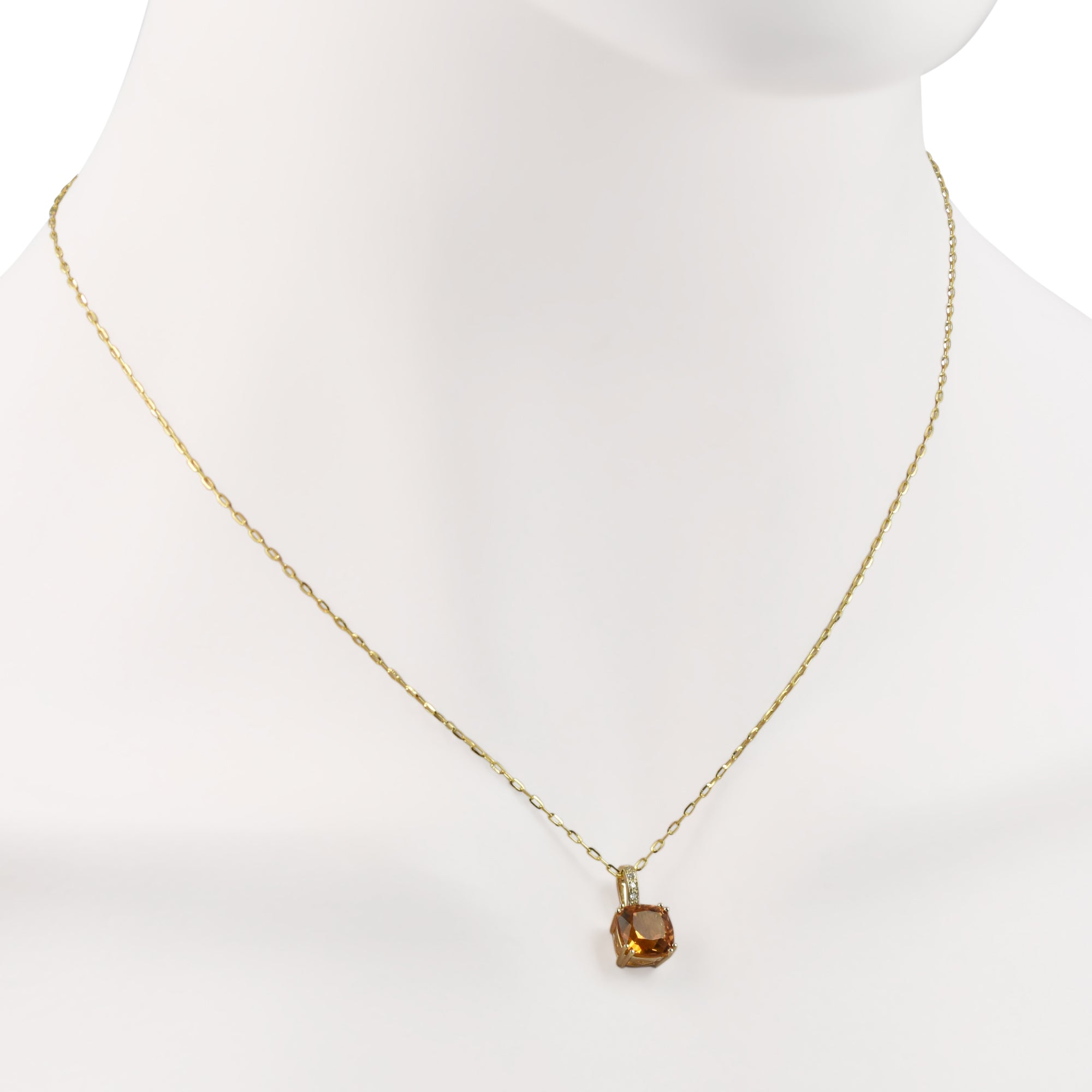 Madison L Cushion Citrine Necklace in 14kt Yellow Gold with Diamonds (.02ct tw)