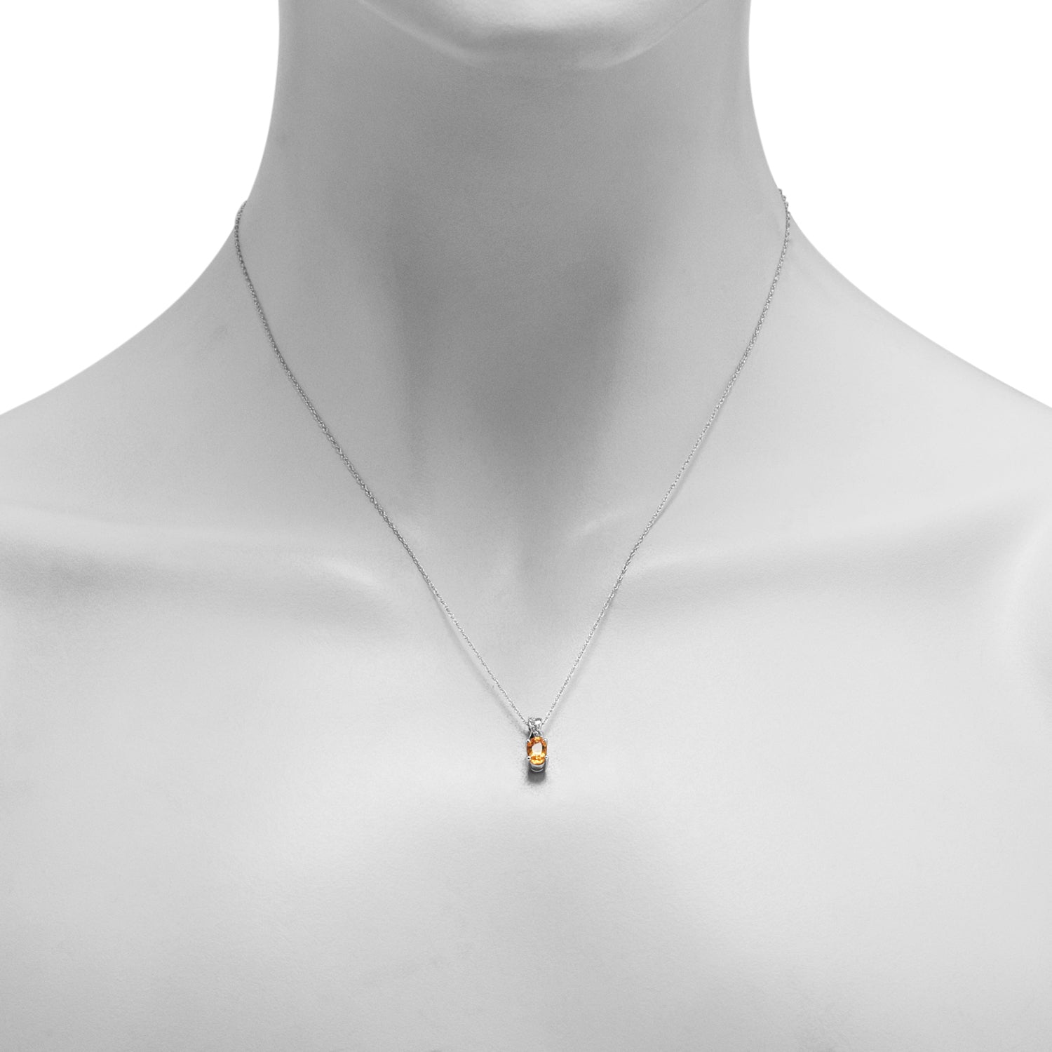 Oval Citrine Necklace in 10kt White Gold with Diamonds (1/20ct tw)