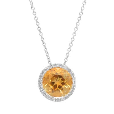 Madison L Citrine Halo Necklace in 14kt White Gold with Diamonds (1/20ct tw)