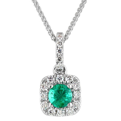 Emerald Necklace with Diamond Halo in 14kt White Gold (1/7ct tw)