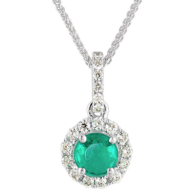 Emerald Halo Necklace in 14kt White Gold with Diamonds (1/17ct tw)