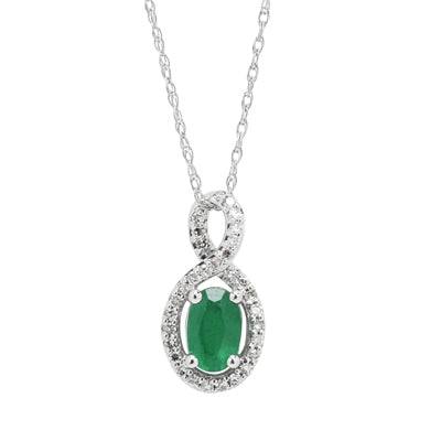 Oval Emerald Necklace in 10kt White Gold with Diamonds (1/10ct tw)