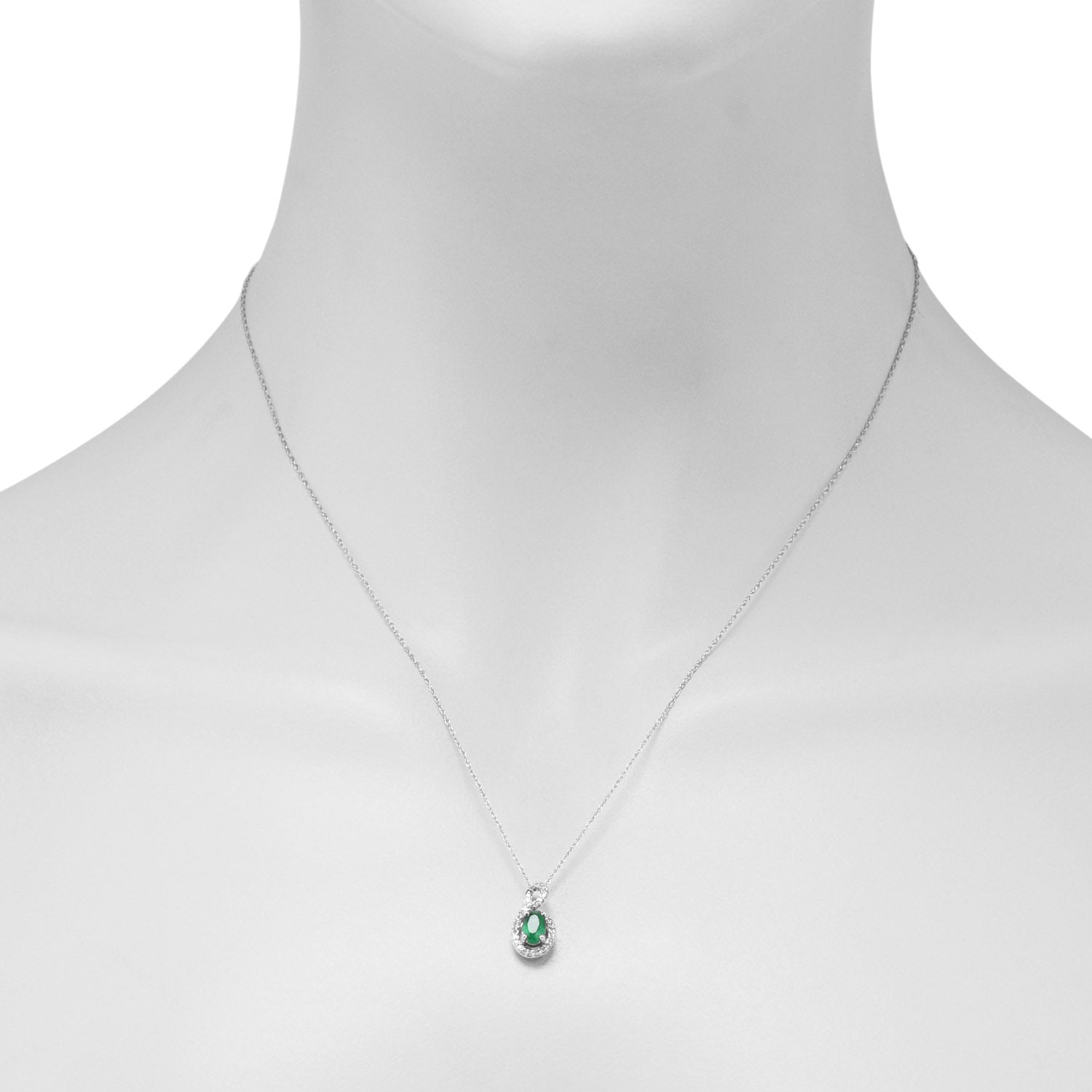 Oval Emerald Necklace in 10kt White Gold with Diamonds (1/10ct tw)